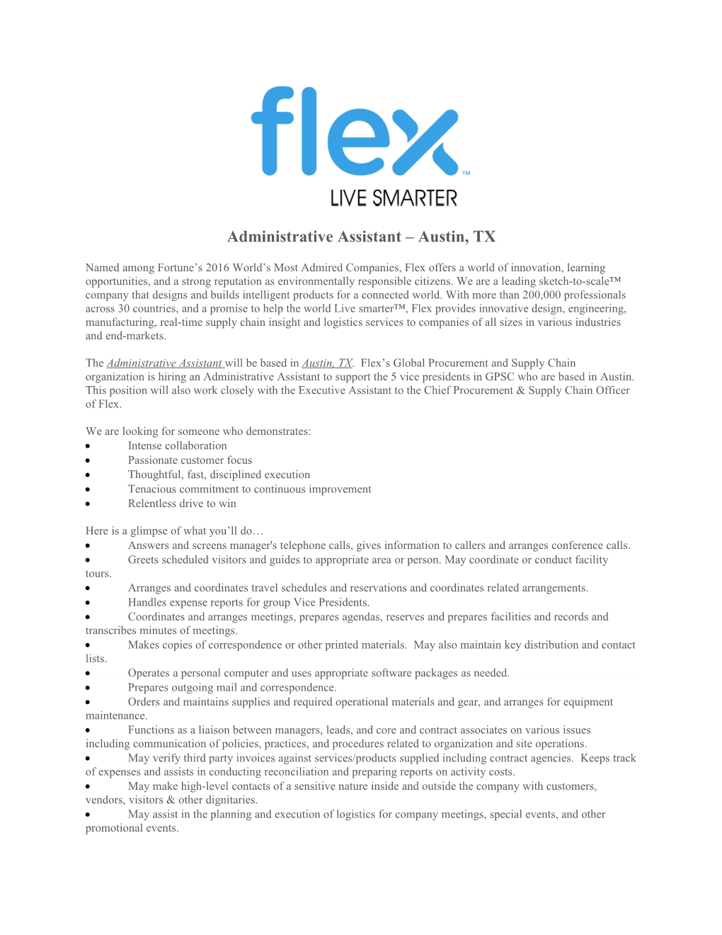 Administrative Assistant Austin, TX