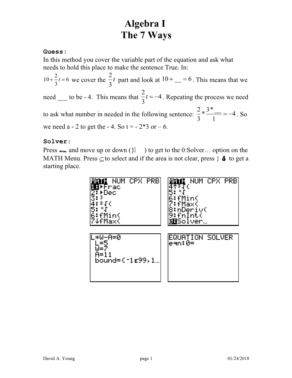 Algebra I the 7 Ways