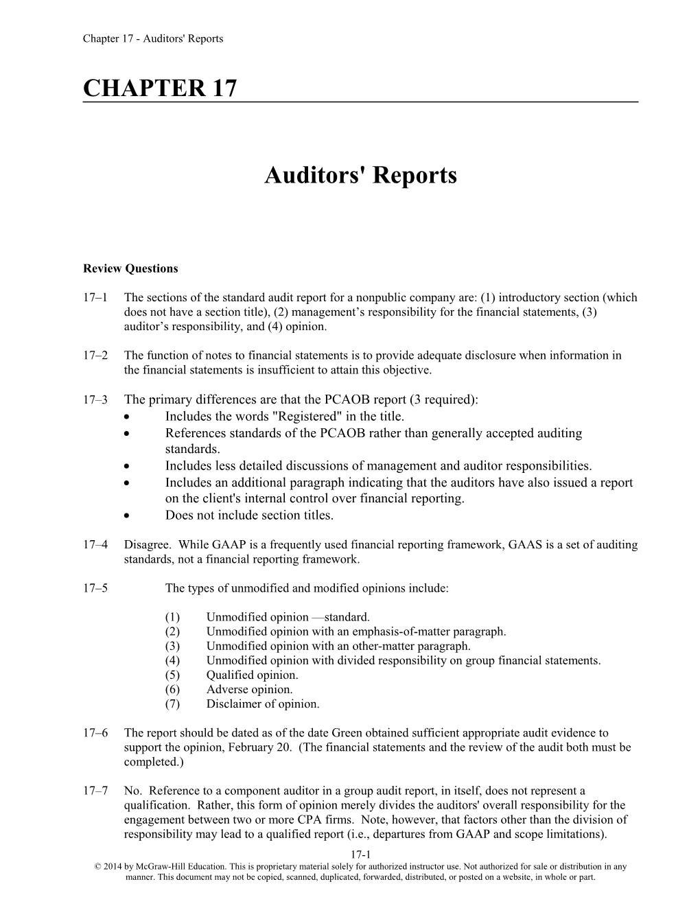 Chapter 17 - Auditors' Reports