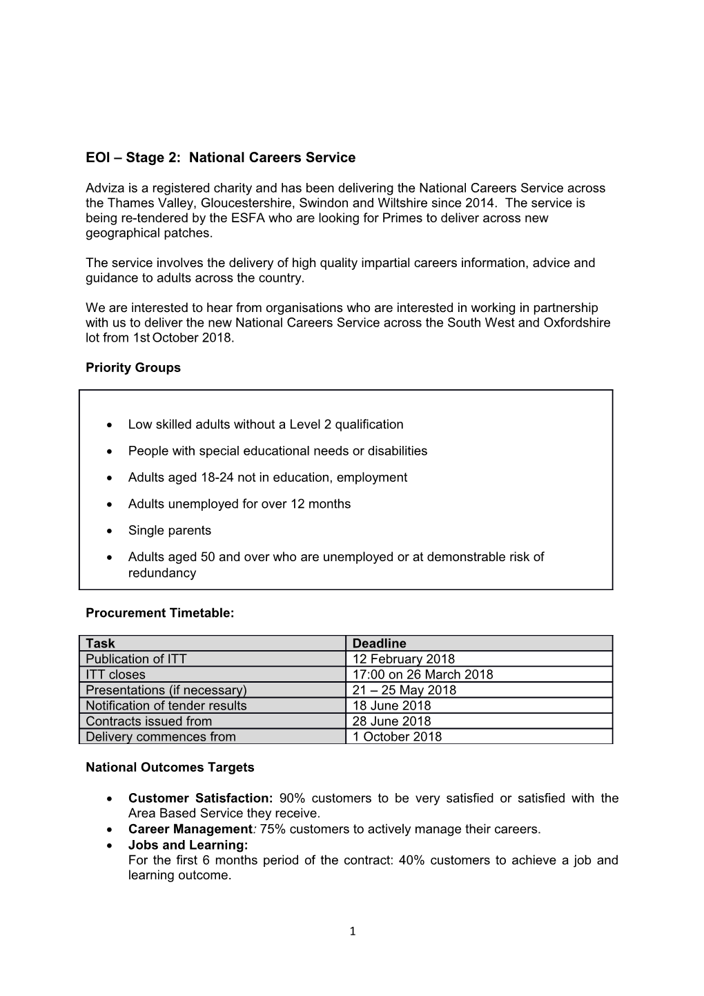 EOI Stage 2: National Careers Service