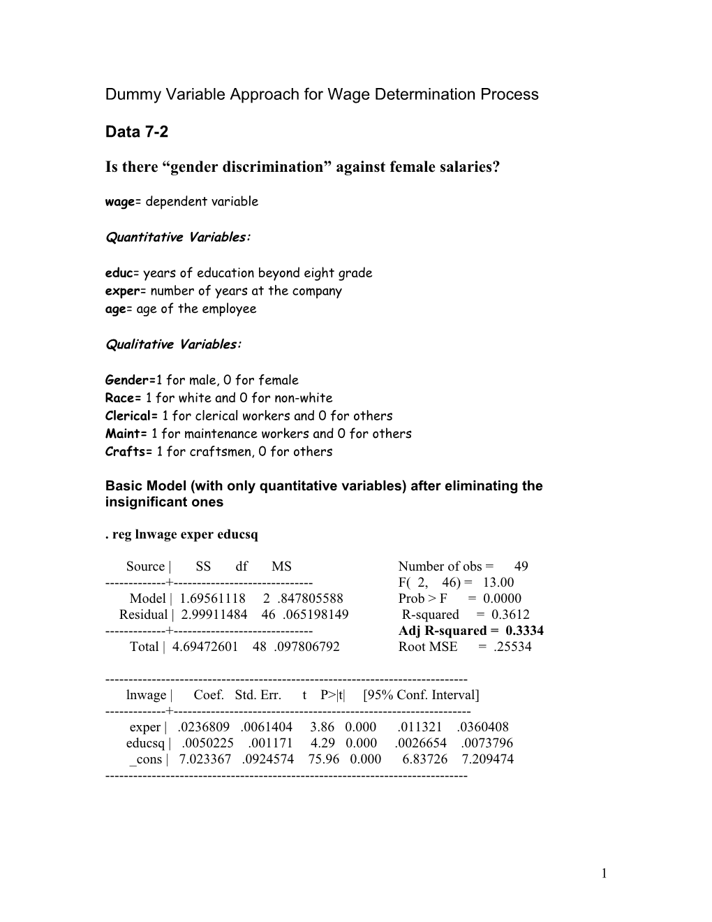 Testing for the Significance of a Subset of Coefficients-The Wald Test s1
