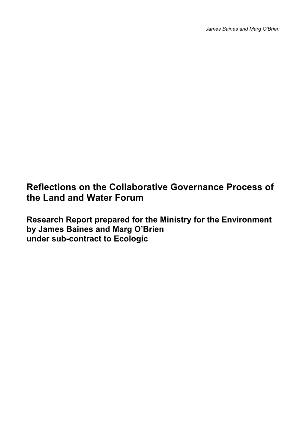 Reflections On The Collaborative Governance Process Of The Lwforum Final Nov 2012