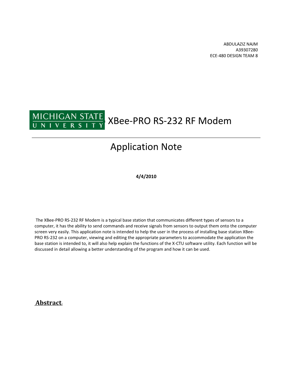 A Guide to Xbee-PRO RS-232 RF Modem