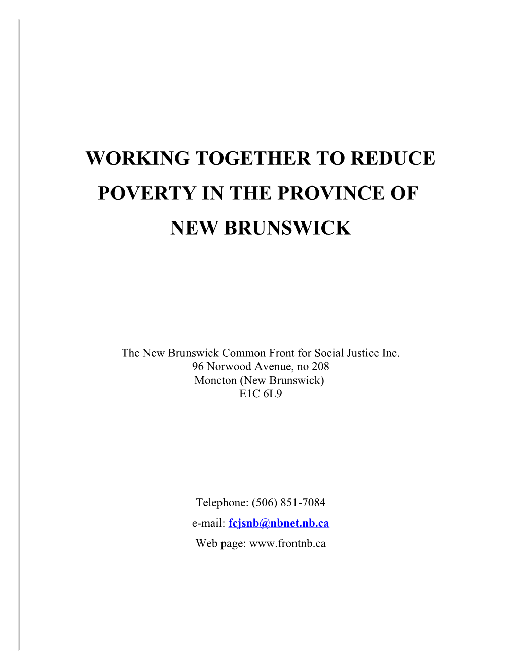 Issues Contributing to Poverty in New Brunswick