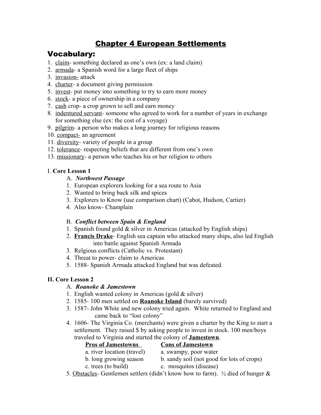 Chapter 4 European Settlements