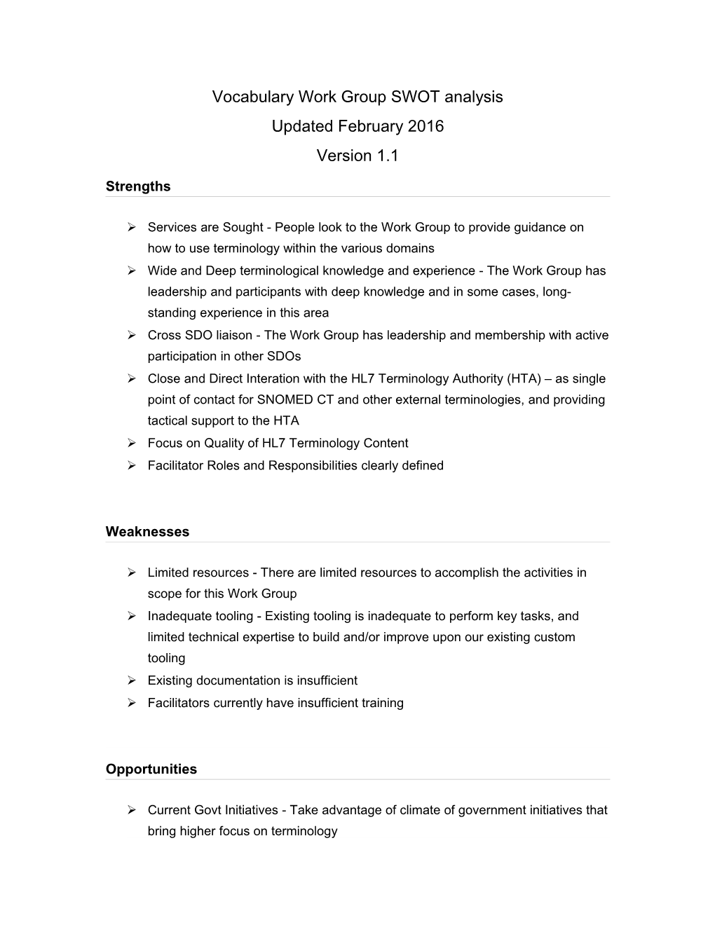 Vocabulary Work Group SWOT Analysis