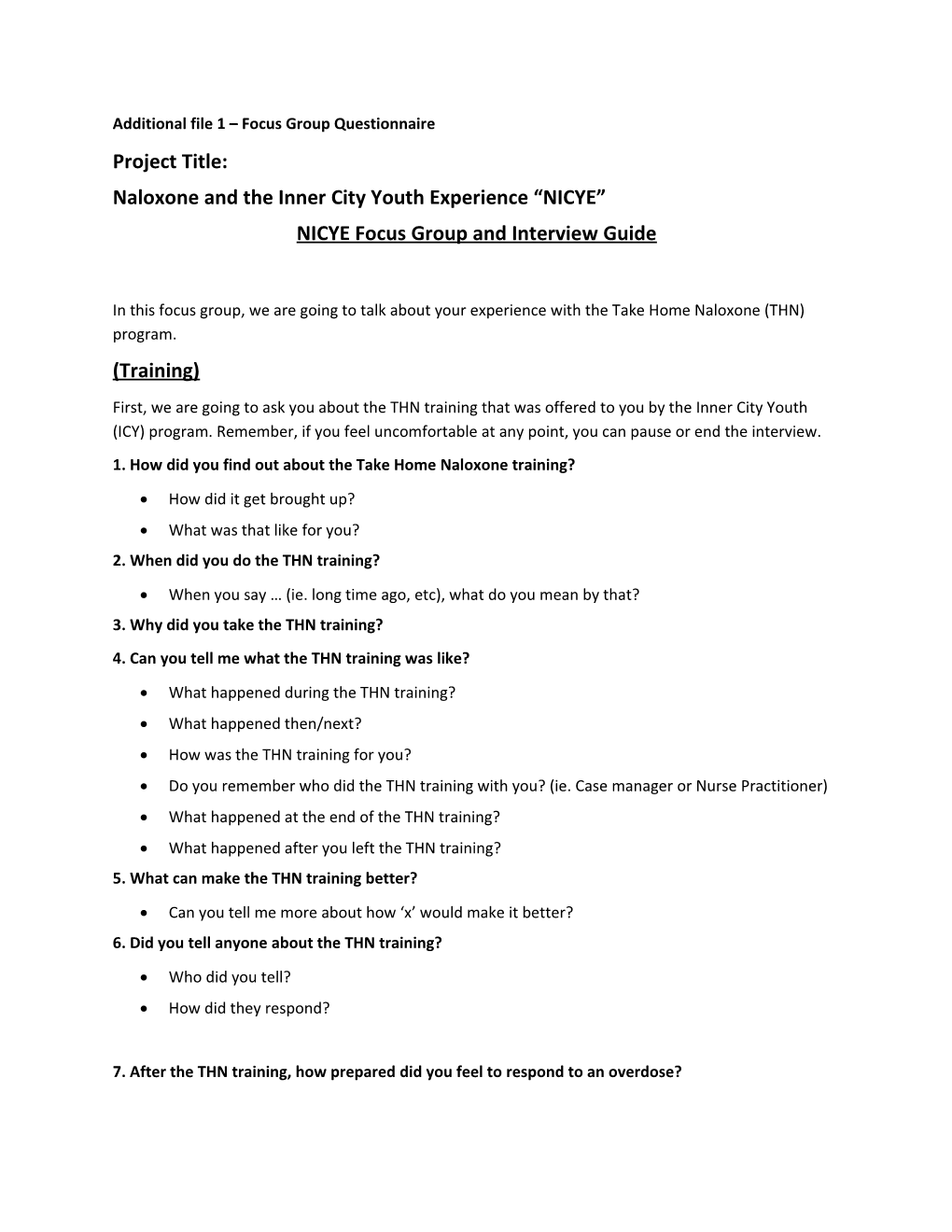 Additional File 1 Focus Group Questionnaire