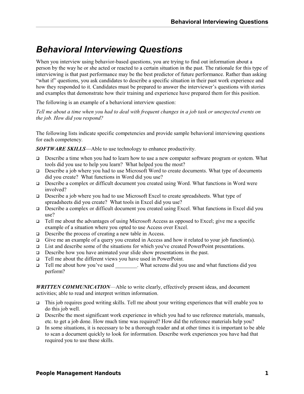 Behavioral Interviewing Questions s1
