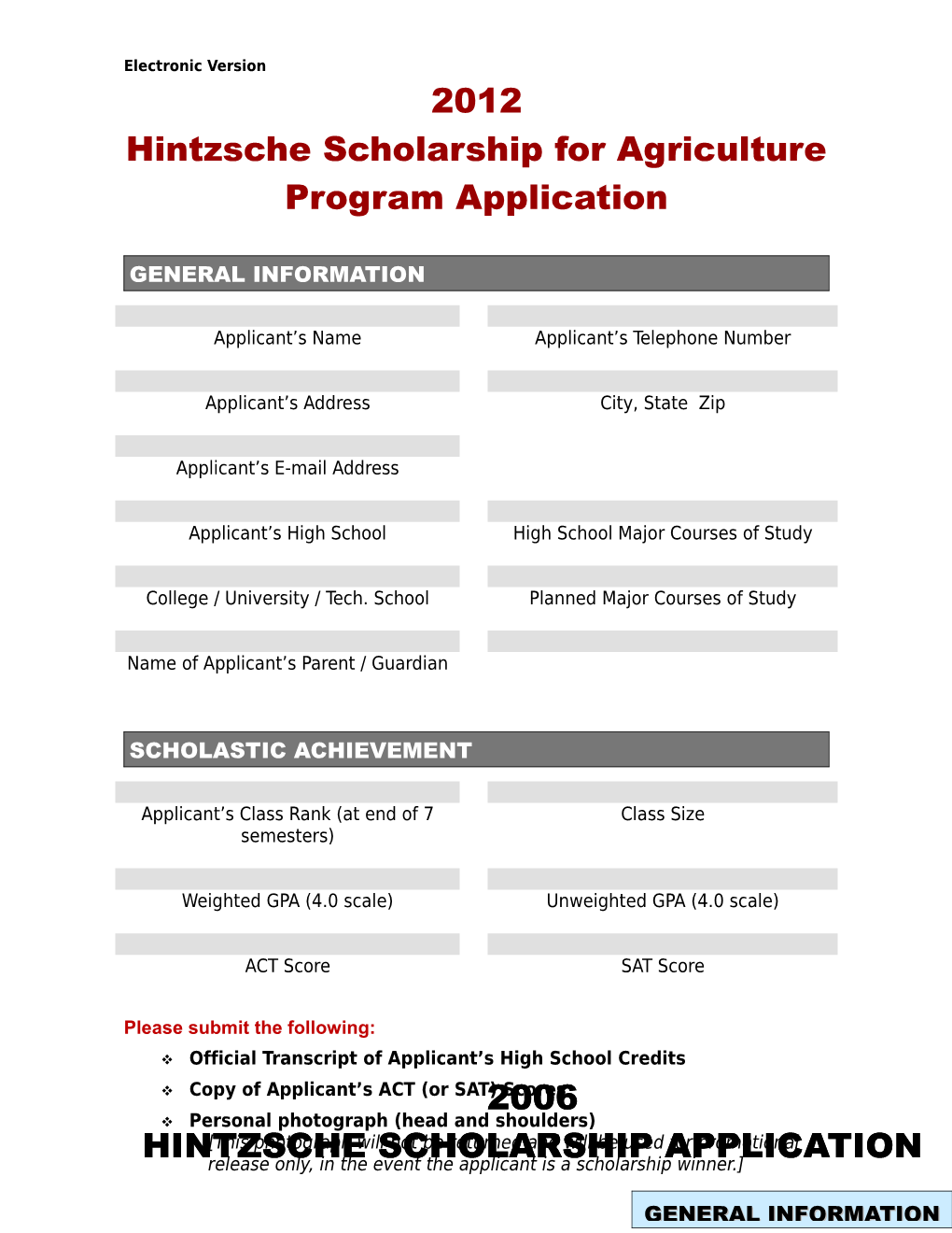 Hintzsche Scholarship for Agriculture