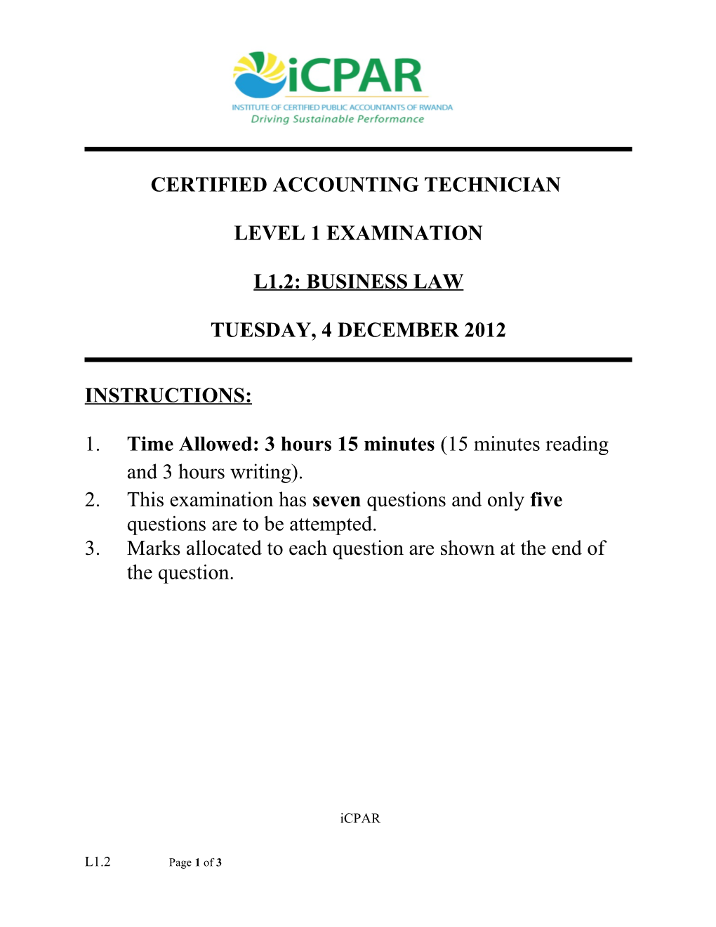Level 1 Examination