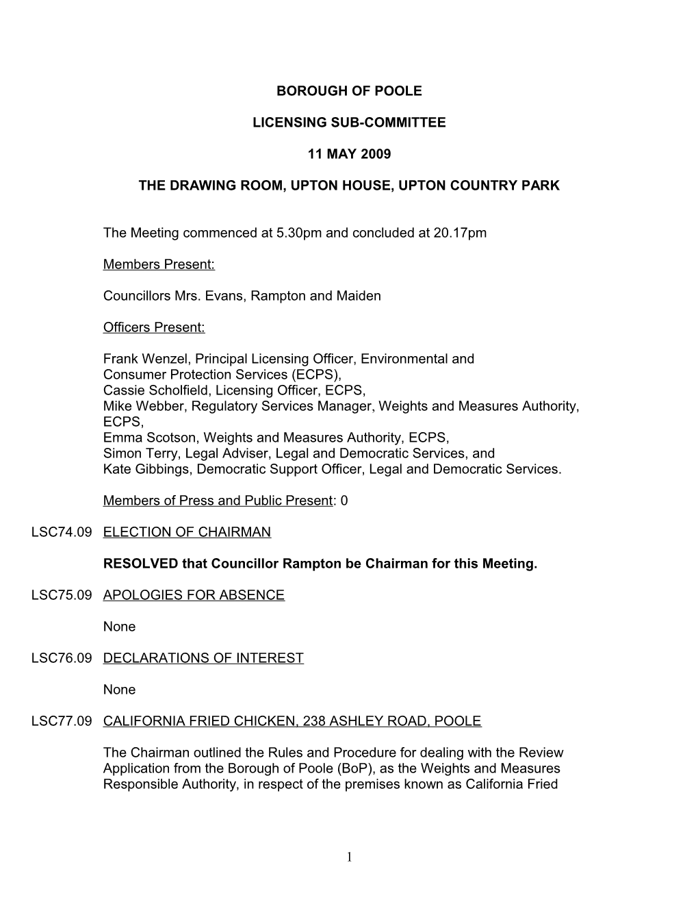 Minutes - Licensing Sub-Committee - 11 May 2009