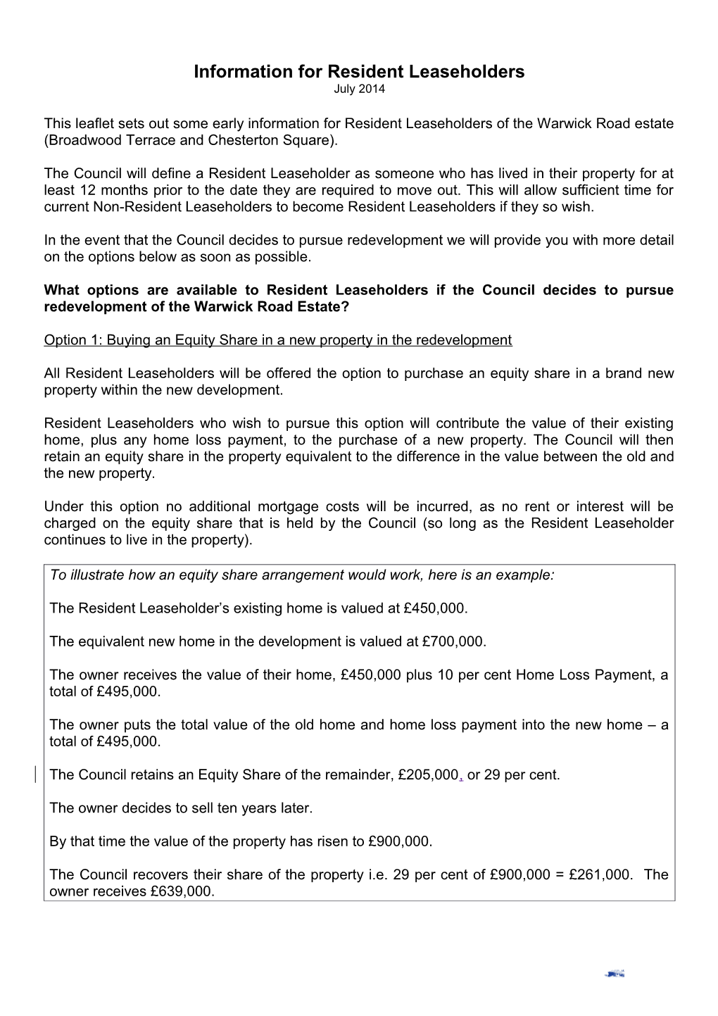 Information for Resident Leaseholders