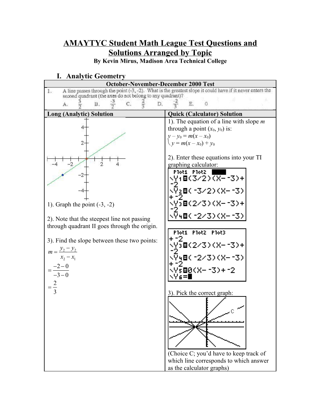 AMAYTYC Student Math League Test Questions and Solutions Arranged by Topic