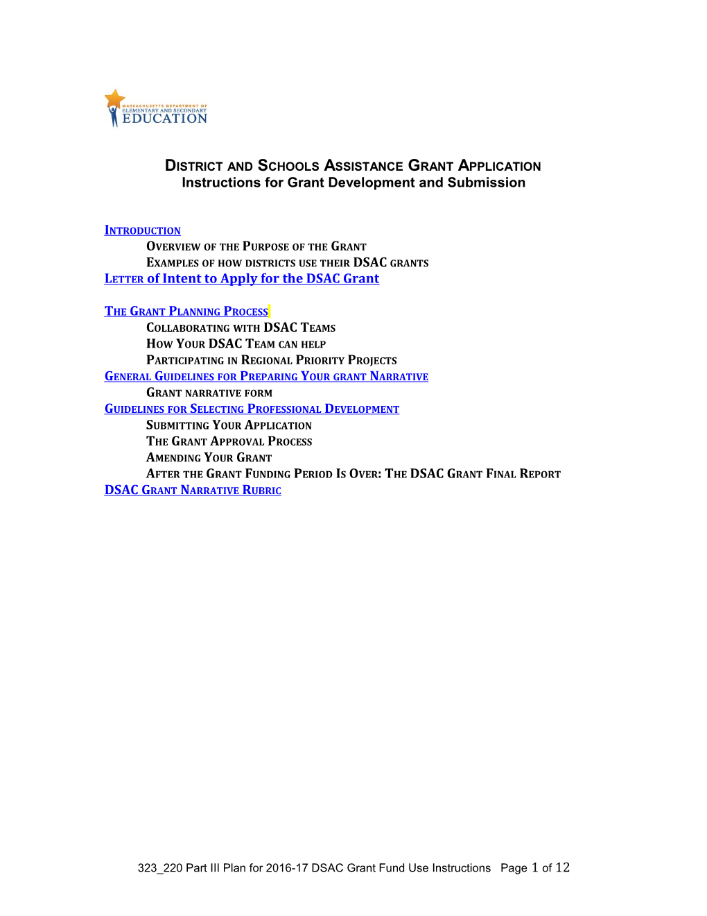 FY2017 Fund Code 323B 220E District and School Assistance Grant Part III Grant Fund Instructions