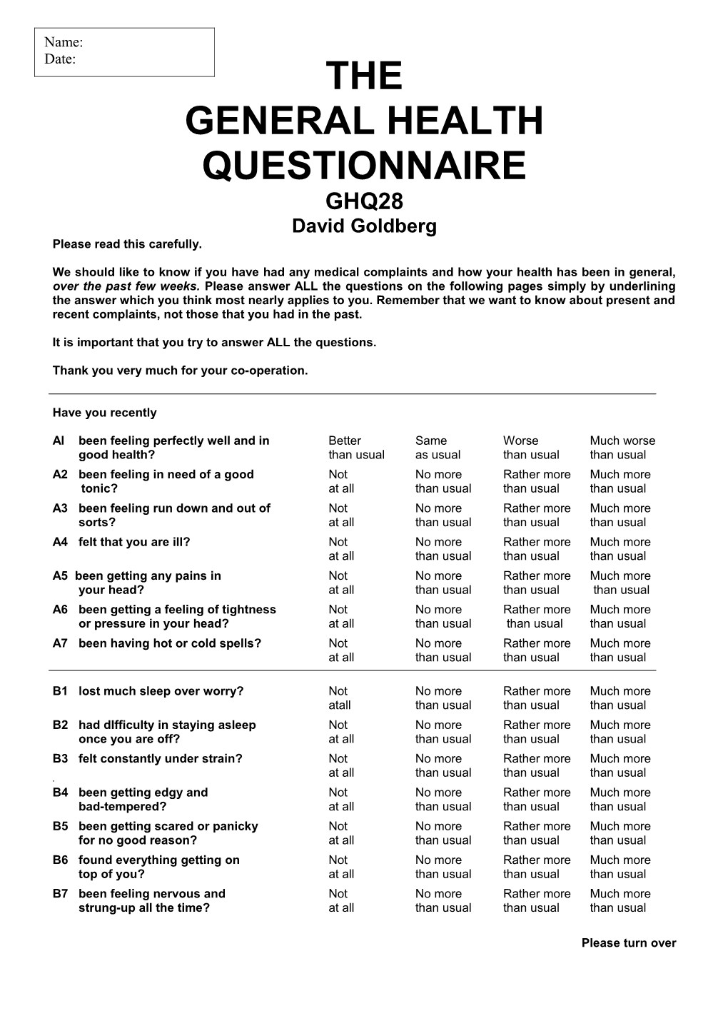 General Health Questionnaire (GHQ)