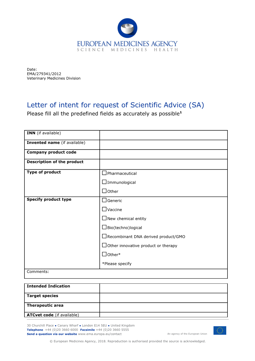 Template for SA Letter of Intent - New Draft