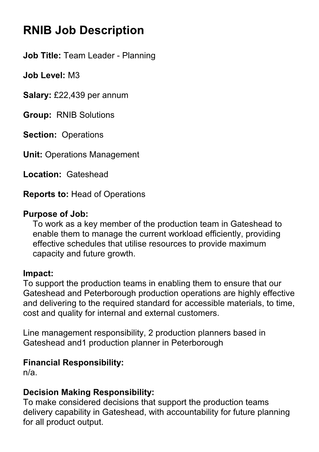 RNIB Job Description - Template
