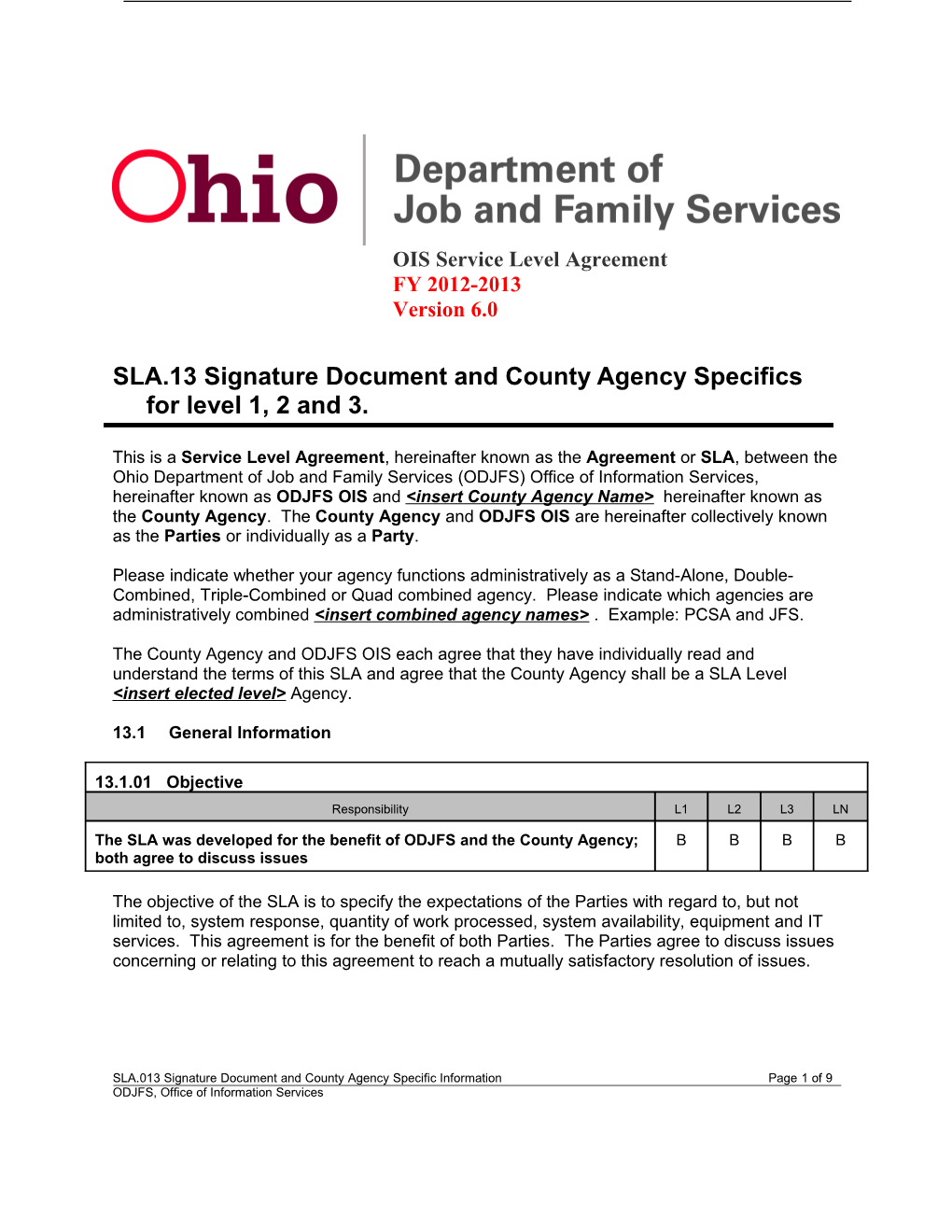 OIS Service Level Agreement