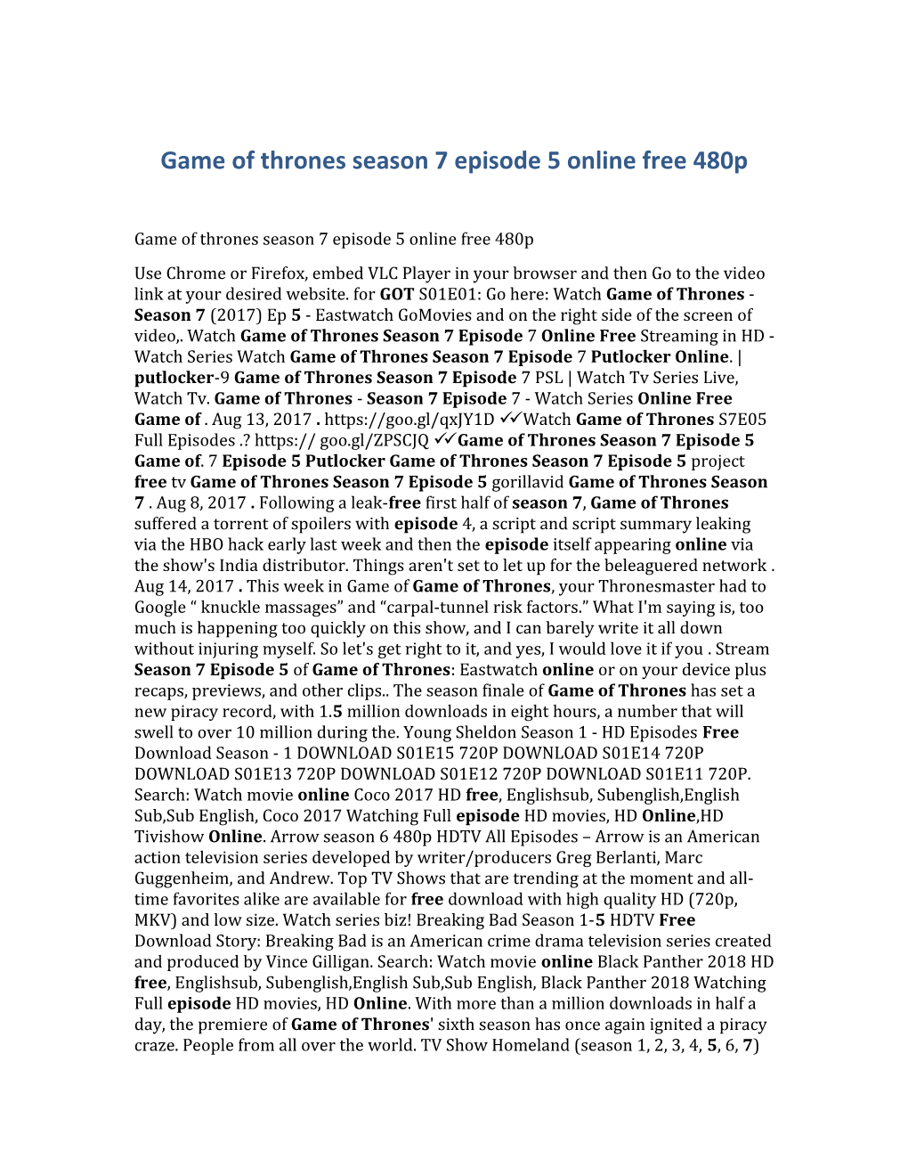 Game of Thrones Season 7 Episode 5 Online Free 480P