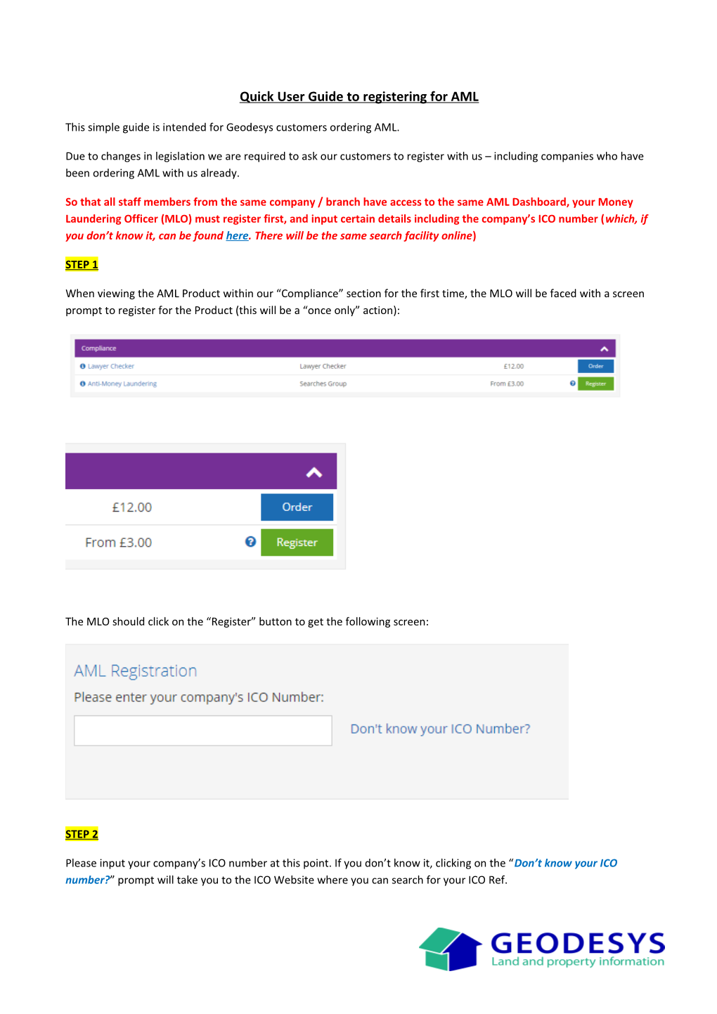 Quick User Guide to Registering for AML