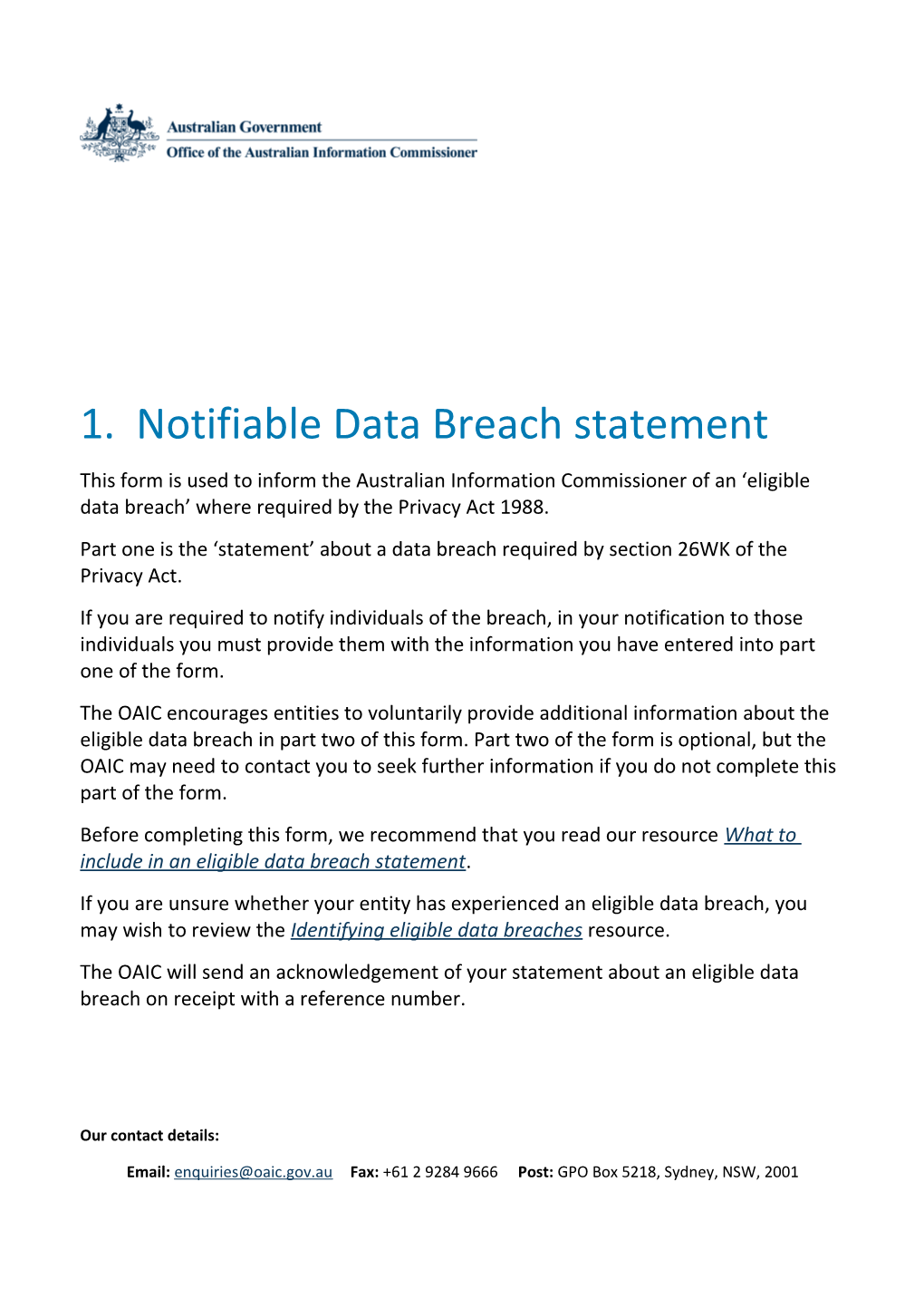 Notifiable Data Breach Statement