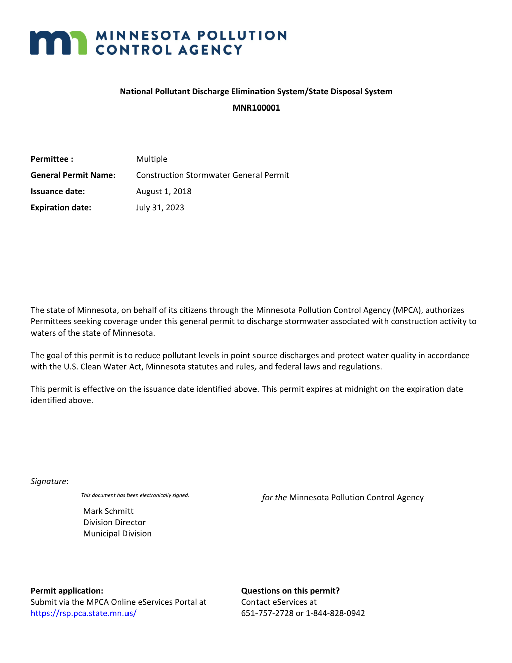 National Pollutant Discharge Elimination System/State Disposal System