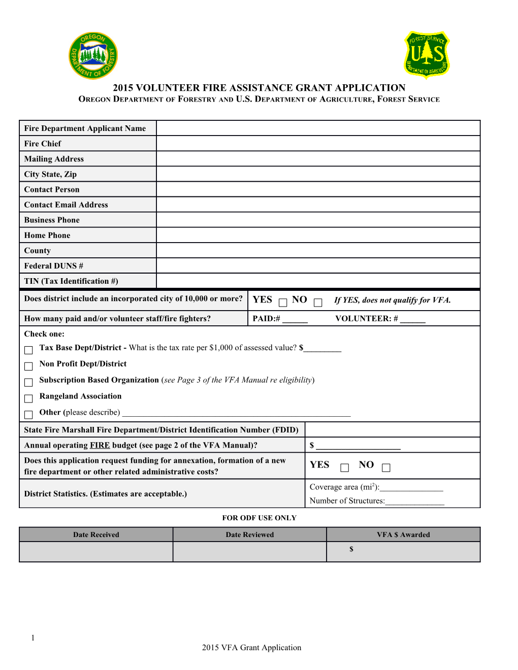 2015 VFA Application Form