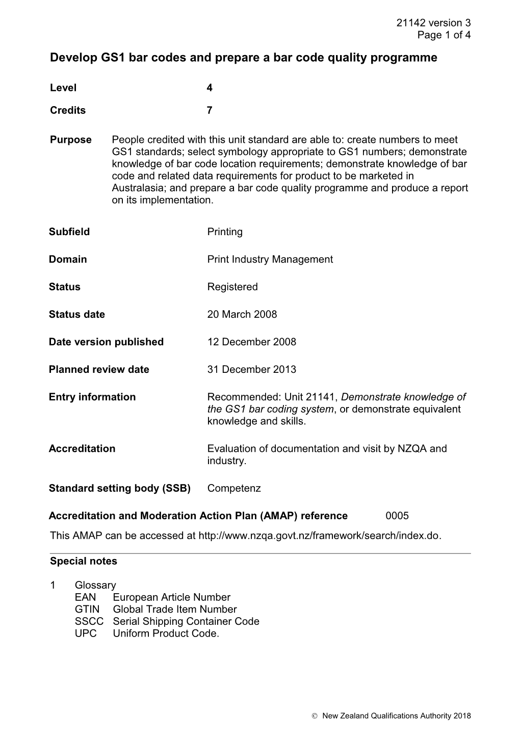 21142 Develop GS1 Bar Codes and Prepare a Bar Code Quality Programme