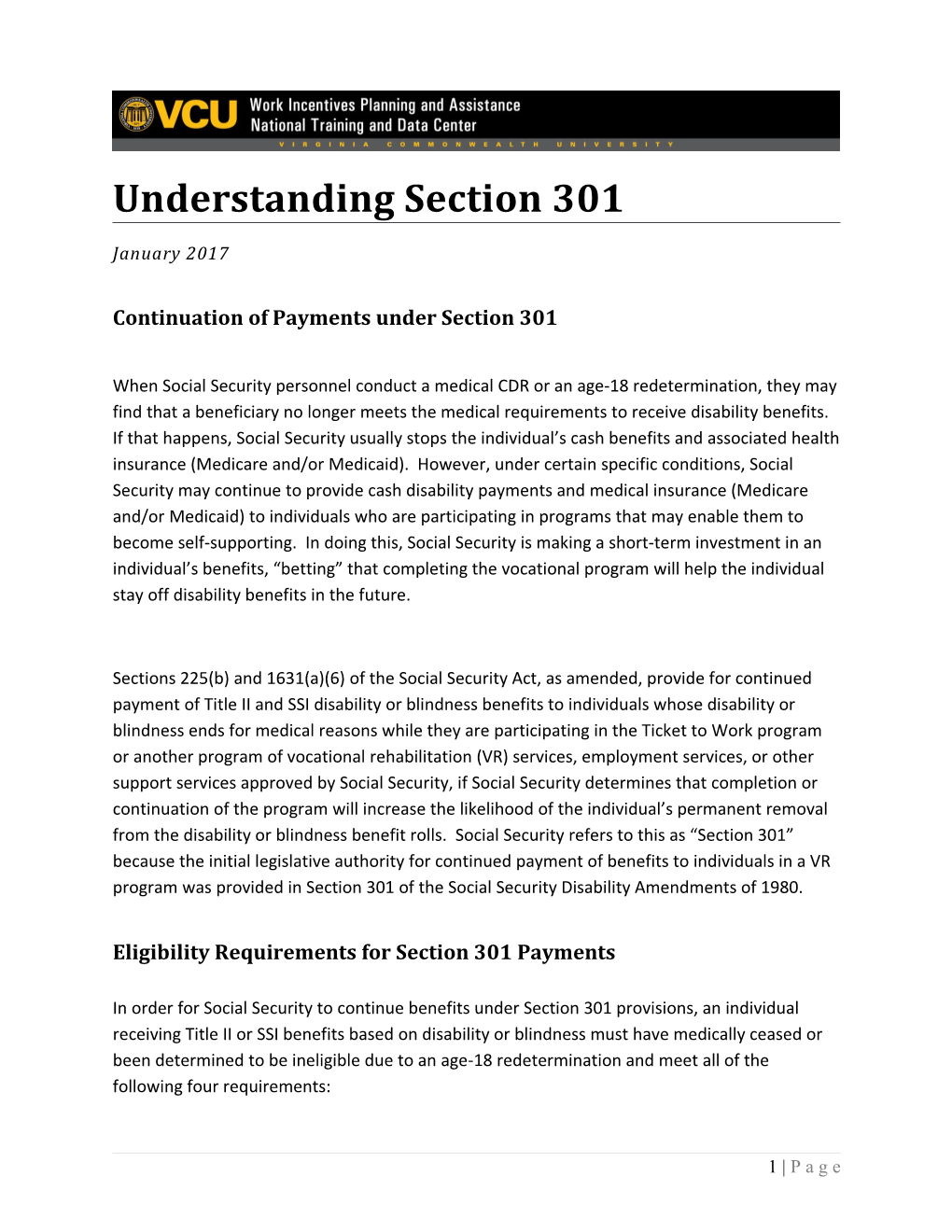 Continuation of Payments Under Section 301