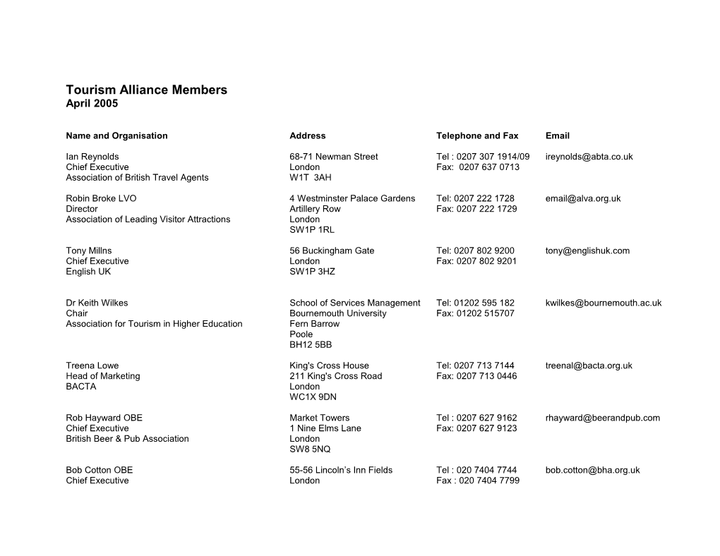 Tourism Alliance Members