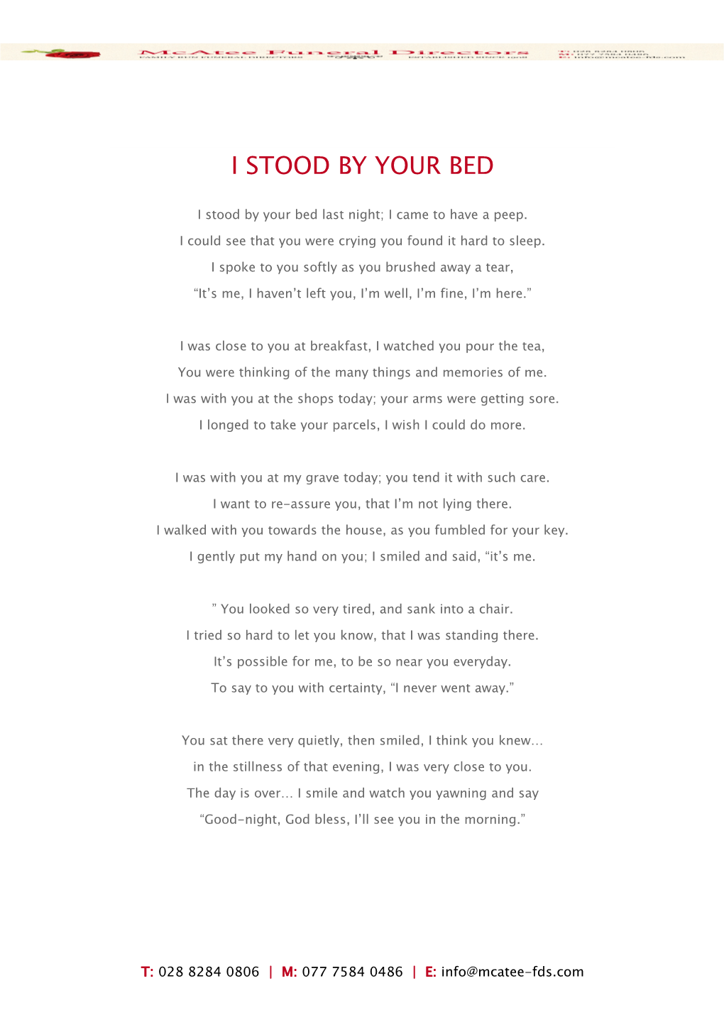I Stood by Your Bed