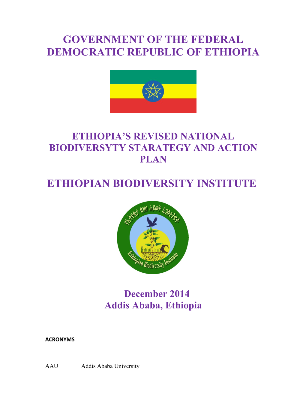 Ethiopia S Revised National Biodiversity Strategy and Action Plan