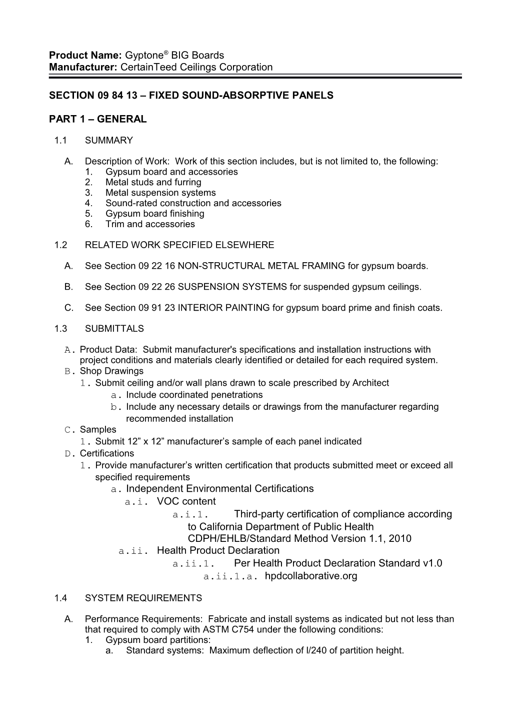 SECTION 09260 - Gypsum Board Assemblies on Metal Framing Document