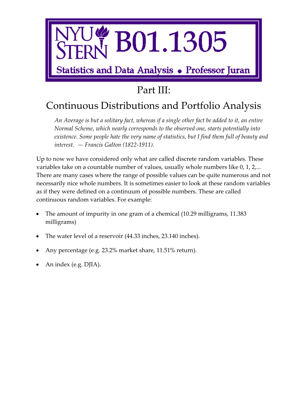 Continuous Distributions and Portfolio Analysis