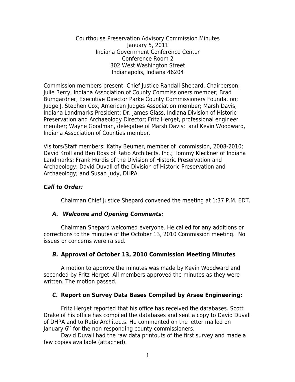 Courthouse Preservation Advisory Commission Minutes