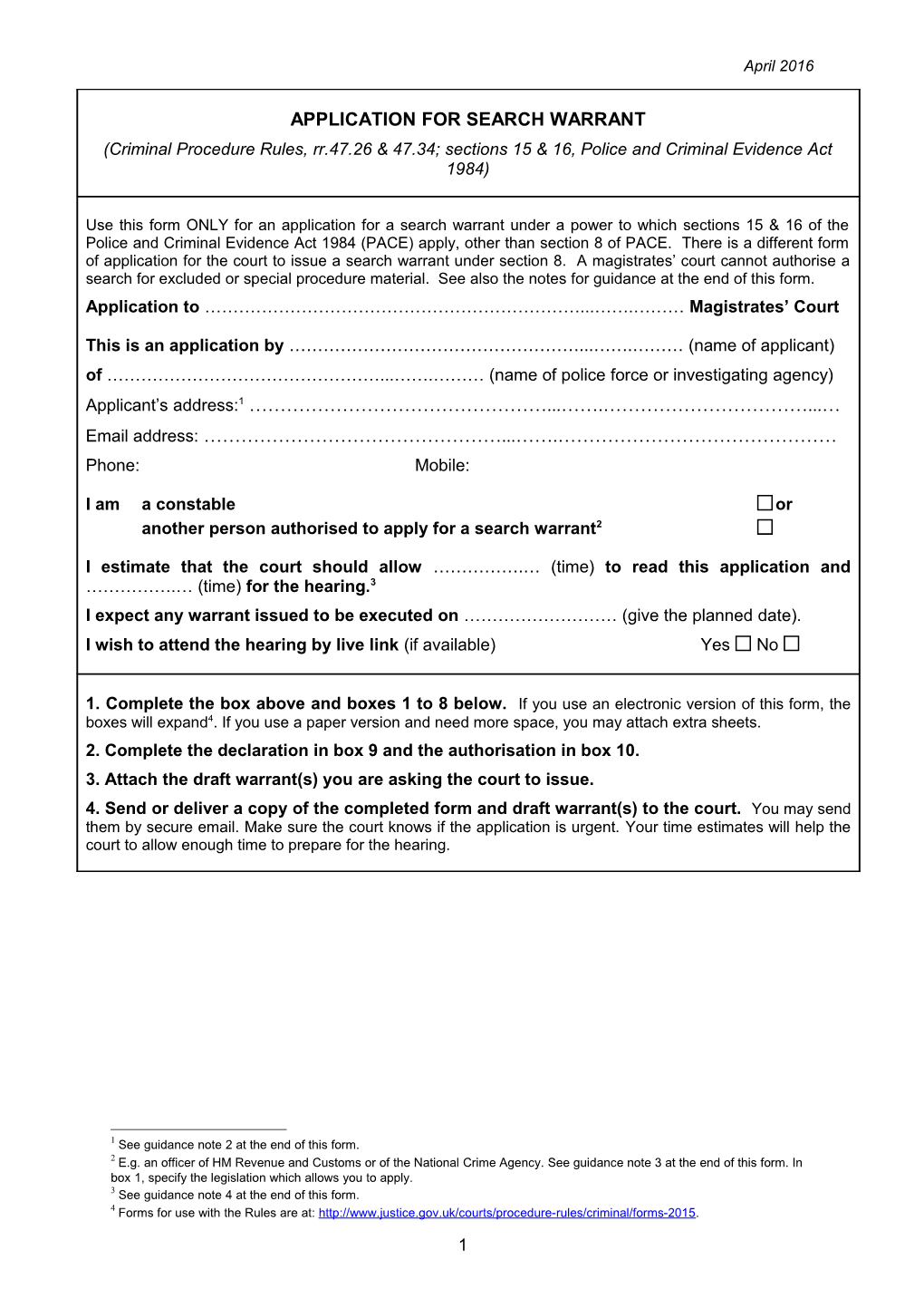 Application for Search Warrant