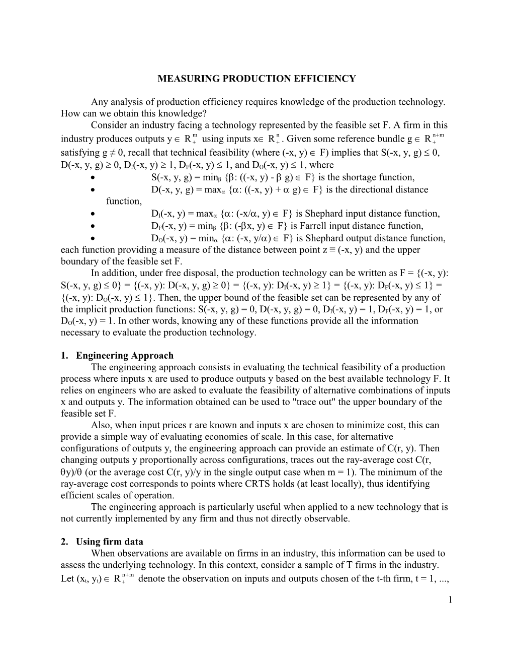 Measuring Production Efficiency