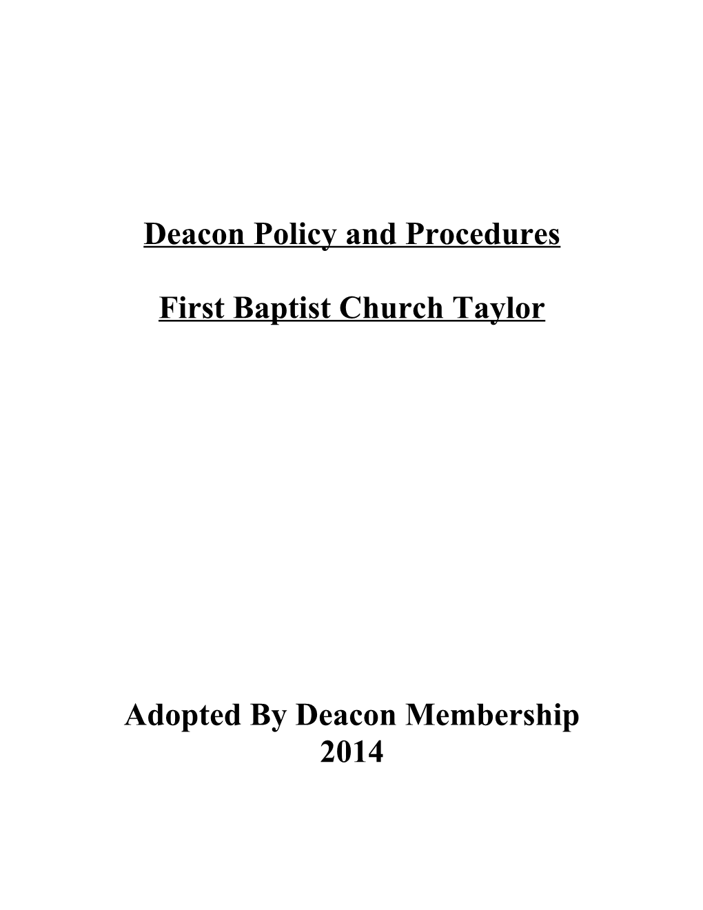 Deacon Policy and Procedures
