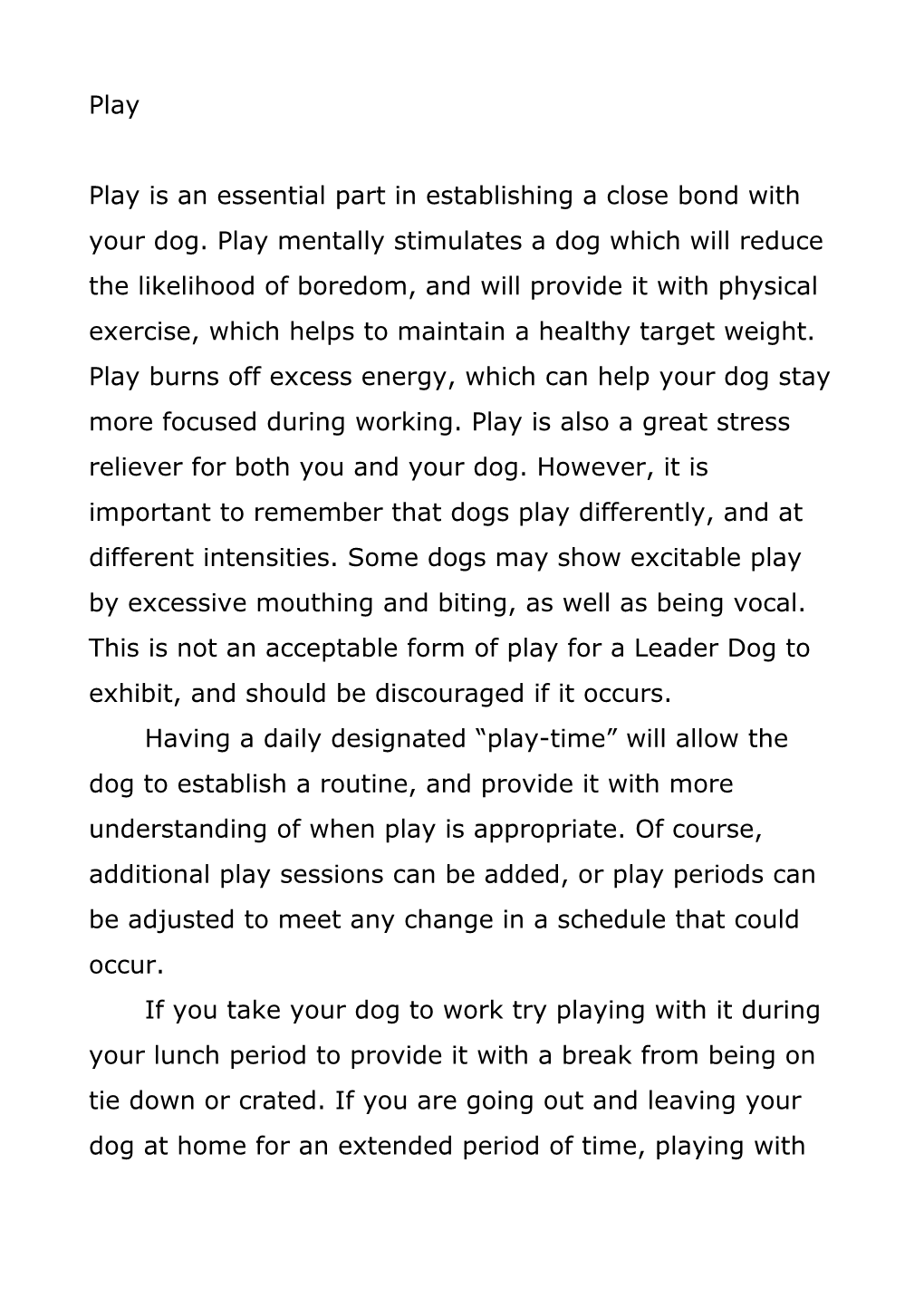 Guidelines for Feeding Your Leader Dog