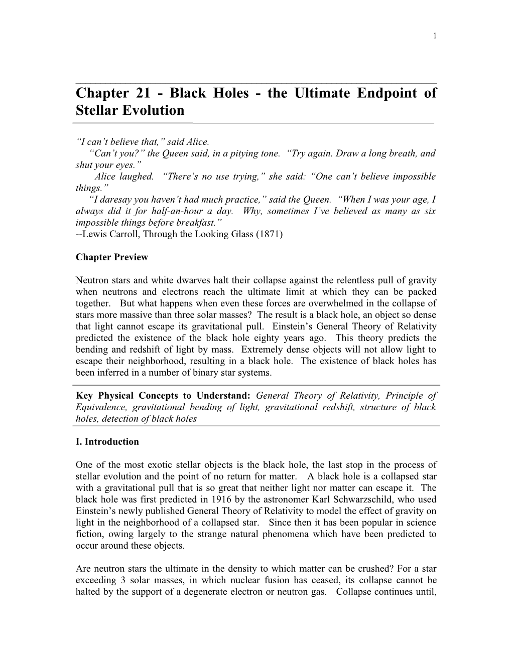 Chapter 21 - Black Holes - the Ultimate Endpoint of Stellar Evolution