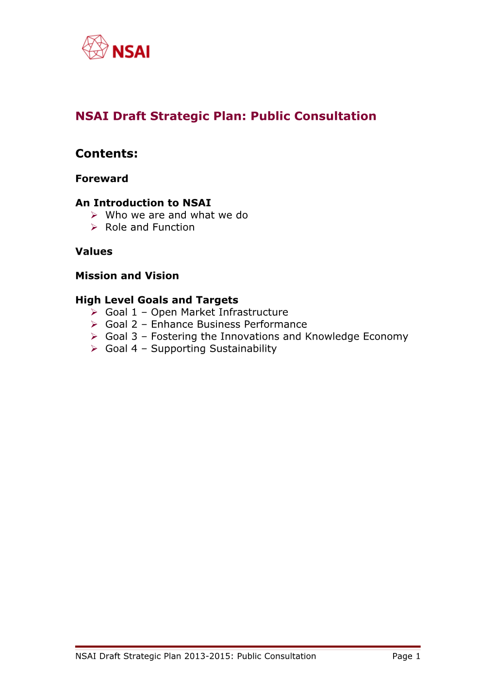NSAI Draft Strategic Plan: Public Consultation