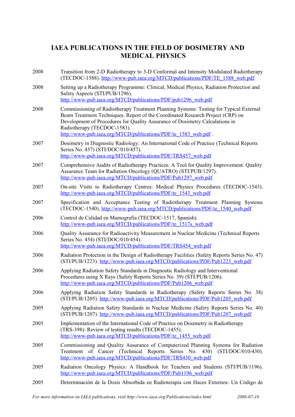 Iaea Publications Related To Dosimetry