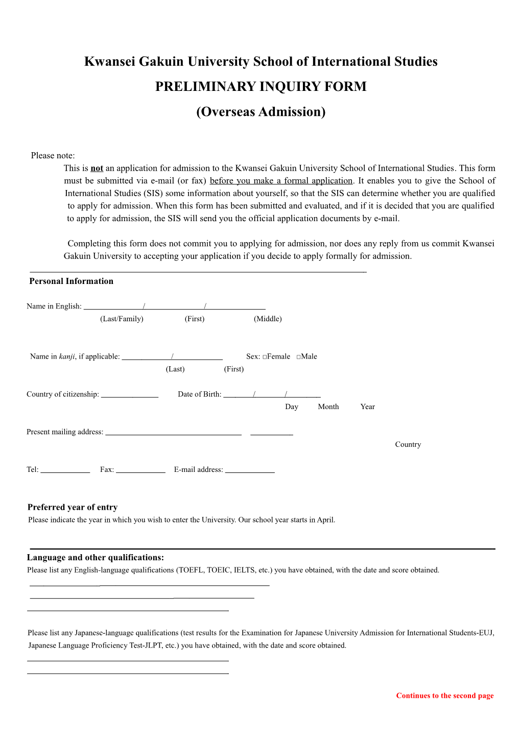 2004 2005 Application for Admision