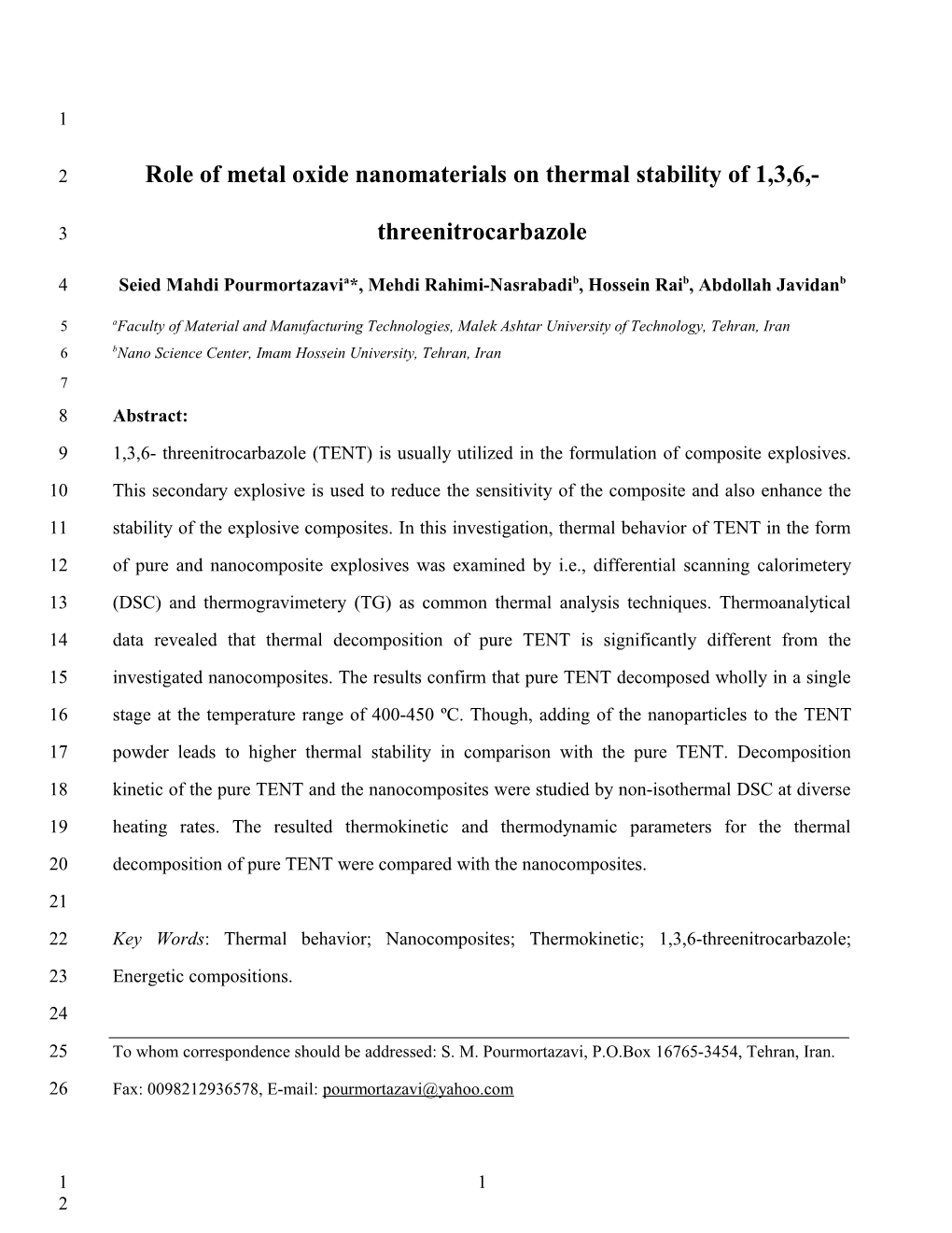 Role of Metal Oxide Nanomaterials on Thermal Stability of 1,3,6,-Threenitrocarbazole