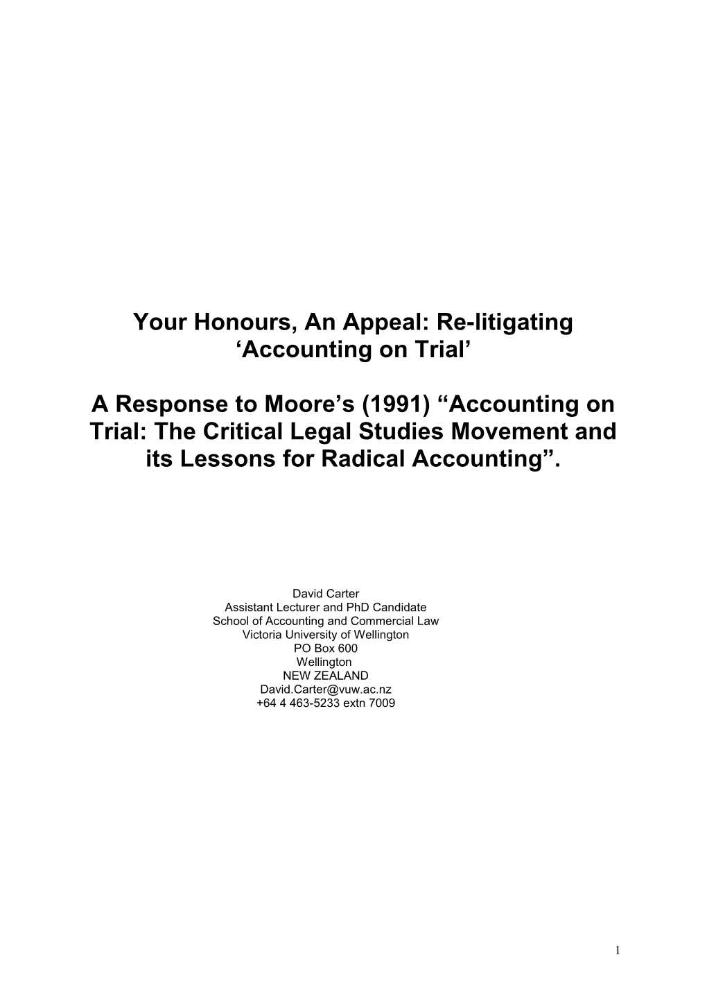Your Honour, an Appeal: Re-Litigating Accounting on Trial