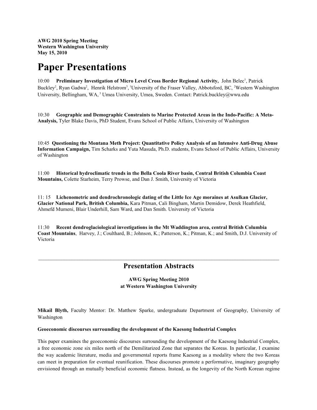 Paper Presentations