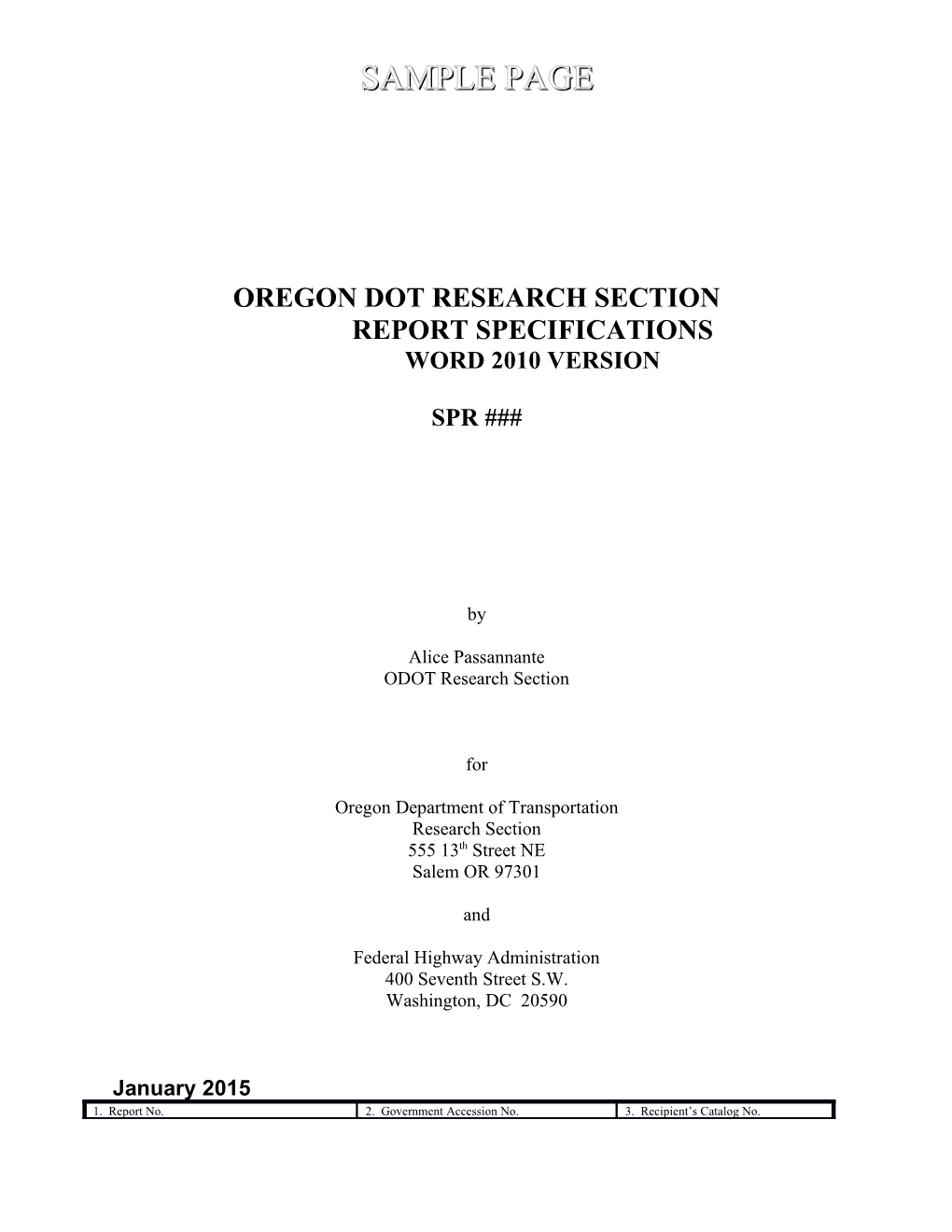 Research Report Specifications