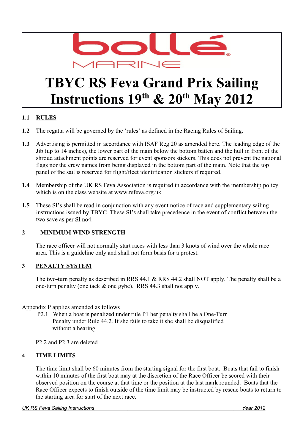 2001 Rs Racing Circuit Sailing Instructions