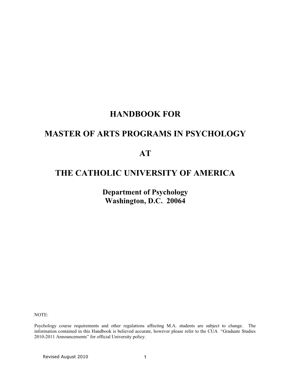 Master of Arts Programs in Psychology