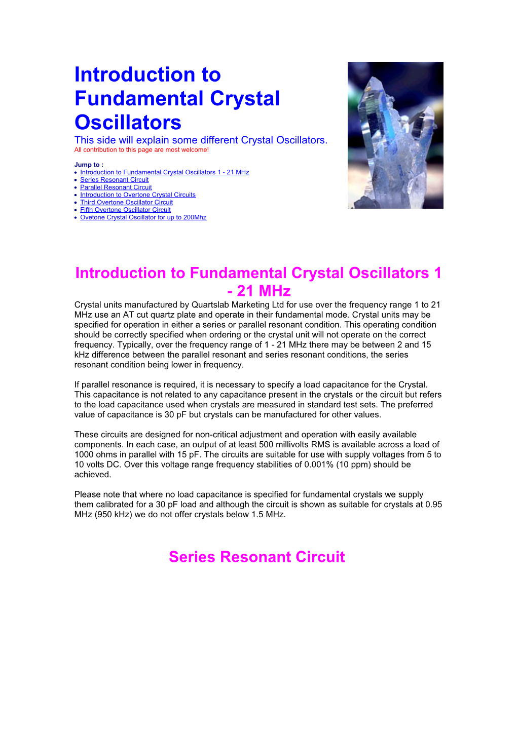 Introduction to Fundamental Crystal Oscillators